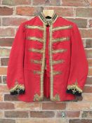 A ROYAL ENGINEERS INTERWAR OFFICERS RED DRESS TUNIC, hook and eye front fastening, the breast and