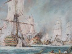 O. FREY (1948-2022). A Naval battle, signed lower left and dated '69, oil on board, framed, 50.5 x