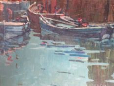 ALAN REID COOK (1920-1974). Fishing boats and figures as St. Ives Cornwall, see label verso,