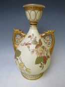 A LARGE ROYAL WORCESTER BLUSH IVORY TWIN HANDLED VASE, decorated with flowers, H 29.5 cm