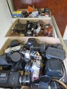 THREE BOXES OF OLD MIXED CAMERAS