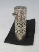 A HALLMARKED SILVER CASED SCENT BOTTLE, H 8 cm