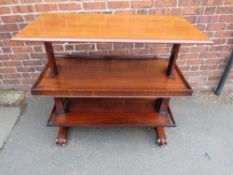 A 19TH CENTURY GILLOWS STYLE METAMORPHIC DUMB WAITER, the rectangular top raising to reveal a