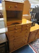 HONEY PINE COMBINATION CHEST AND BEDSIDE CABINET (2)