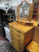HONEY PINE SIX DRAWER CHEST ALONG WITH A MIRROR
