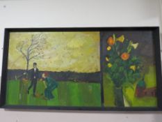 ROGER M. KEAN (XX-XXI). An abstract study of a man and woman playing croquet, signed, oil on