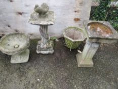 FOUR GARDEN CONCRETE ORNAMENTS TO INCLUDE PLANTERS AND A BIRD BATH