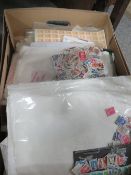TRAY OF LOOSE STAMPS AND SHEETS OF STAMPS TOGETHER WITH TWO SMALL STOCK BOOKS CONTAINING STAMPS FROM
