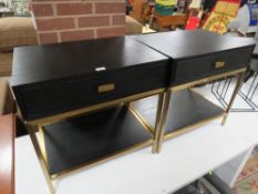 A PAIR OF MODERN BLACK AND METAL BEDSIDE TABLES