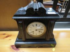 A VINTAGE SLATE MAUSOLEUM MANTEL CLOCK