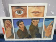 ROGER M. KEAN (XX-XXI). An abstract five panel study, oil on board, overall 113 x 77 cm