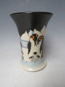 A MOORCROFT FLARED VASE -PENGUIN FAMILY ON ICE, H 15.5 cm