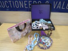 A BOX OF ASSORTED COSTUME JEWELLERY