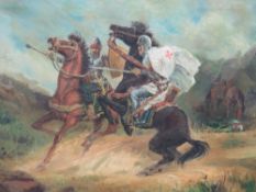 OLIVIERO FREY (1948-2022). Knights in a battle, signed lower right and dated '68, oil on canvas,