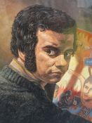 OLIVER FREY (1498-2022). Portrait of a man in a brown jumper, signed lower left, oil on canvas, laid