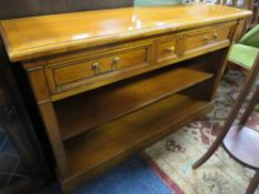 A MODERN CHERRY WOOD OPEN CONSOLE TABLE W-130CM