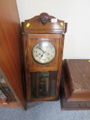 TWO MAHOGANY CLOCKS, SHOE BOX AND A GRAMOPHONE