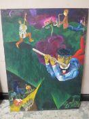 ROGER M. KEAN (XX-XXI). 'Musicians II', oil on board, label verso, 122 x 91.5 cm