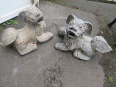 TWO LARGE ORIENTAL STYLE DOGS OF FO - ONE BEING DAMAGED