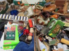 FOUR TRAYS OF SUNDRIES TO INCLUDE A TRAY OF TREEN