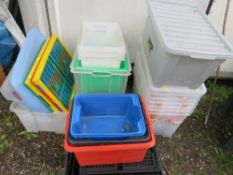 A LARGE SELECTION OF PLASTIC STORAGE BOXES - SOME WITH LIDS
