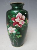 A JAPANESE GINBARI CLOISONNE ENAMEL VASE, with rose decoration, H 19 cm