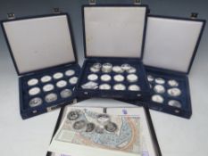 SHIPS AND EXPLORERS SILVER PROOF COIN COLLECTION, contained in three blue presentation boxes with