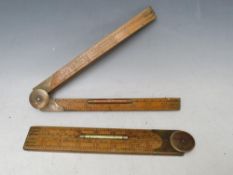 A PAIR OF RABONE BOXWOOD RULERS, both with integrated spirit levels