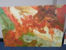 ROGER M. KEAN (XX-XXI). An abstract study of naked figures in Hell?, oil on board, 184 x 122 cm