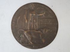 A WW1 DEATH PLAQUE FOR 'HAROLD STEPHEN SMITH', Dia. 12 cm