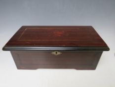 A 19TH CENTURY SWISS ROSEWOOD CASED MUSICAL BOX, cylinder L 9 cm