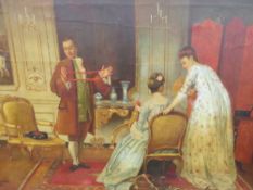 JEAN BAPTISTE (XIX). French school, interior scene with figures in regency dress, signed lower left,