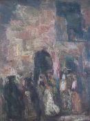 ATTRIBUTED TO BERNARD DUNSTAN (b.1920). See label verso, impressionist Eastern town scene with