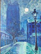 B.R ENTWISTLE. Impressionist rainy moonlit scene of Liverpool Cathedral, signed and dated 1969 lower