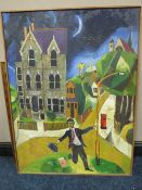 ROGER M. KEAN (XX-XXI). An abstract study of a man holding a lamp post, signed lower right, oil on