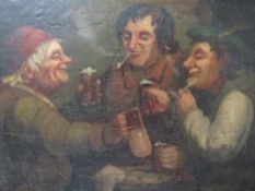 A 19TH CENTURY DUTCH SCHOOL INN INTERIOR, with figures smoking & drinking, unsigned, oil on panel,