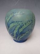 A MOORCROFT VASE DECORATED WITH WHEAT ON A BLUE AND GREEN GROUND, with blue signature and