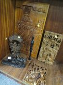 A QUANTITY OF TREEN ETC TO INC EAST ASIAN STYLE CARVINGS,