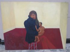 ROGER M. KEAN (XX-XXI). An abstract study of a girl holding a naked small male, signed lower centre,