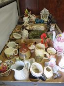 THREE TRAYS OF MIXED COLLECTABLES ETC TO INCLUDE DISNEY MINNIE MOUSE, TOBY JUGS, ORCHARD GOLD ETC