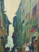 OLIVER FREY (1498-2022). A continental town street scene, signed lower left, oil on canvas,