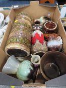 A TRAY OF MOSTLY WEST GERMAN STYLE VASES ETC