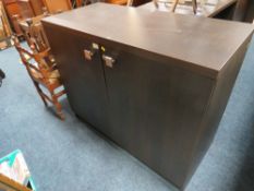 A MODERN BROWN TWO DRAWER FILING SIDEBOARD W-110CM