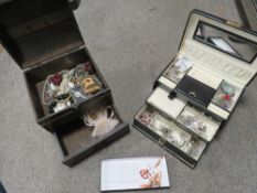 TWO JEWELLERY BOXES AND CONTENTS MAINLY SILVER EXAMPLES