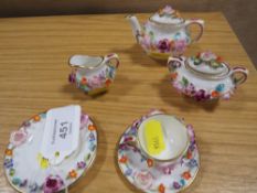 A MINIATURE COALPORT COALBROOKDALE TEASET, TEAPOT, MILK, SUGAR, PLATE CUP AND SAUCER