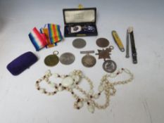 A WW1 1914 / 1915 STAR TRIO NAMED TO L/SGT F.J. RAVENSCOFT CHES. R (CHESHIRE), with a silver wound