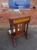 AN OAK CARVED ECCLESIASTICAL PRAYER STAND WITH FOLD DOWN KNEE STAND - 'ST MARYS ABBEY'