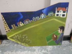 ROGER M. KEAN (XX-XXI). An abstract study of an artist by a green park and houses, signed, oil on