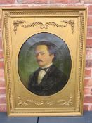 OLIV' FREY (XIX). Portrait of a man in a black jacket, signed lower left and dated 1873, oil on oval