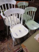 A MIXED SET OF FOUR PAINTED KITCHEN CHAIRS